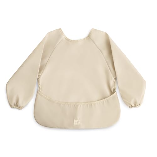 mushie Long Sleeve Baby Bib | Water Resistant Adjustable Fit - color: Fog