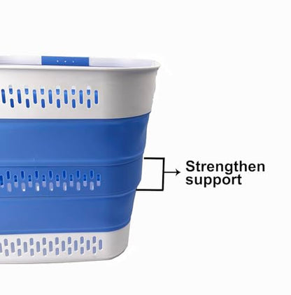 SAMMART 40L (10.5 Gallon) Collapsible Plastic Laundry Basket with Handles - Foldable Pop Up Storage Container/Organizer - Portable Laundry Hamper - Space Saving (1, Grey/Little Boy Blue) - color: Grey/Little Boy Blue