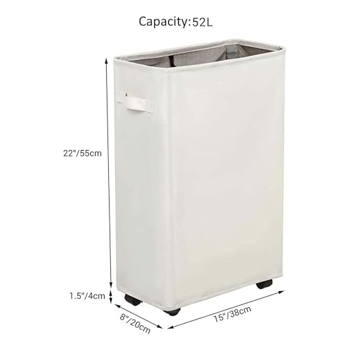 Slim Laundry Hamper with Wheels, 52L Skinny Hamper, 22" Beige - color: Beige (With Wheels)