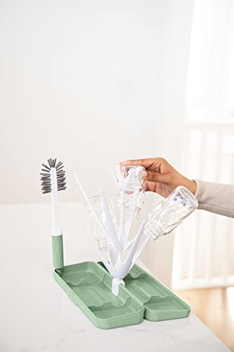 Ubbi On-the-Go Drying Rack & Bottle Brush Set, Holds Up To 8 Bottles, Sage - color: Sage