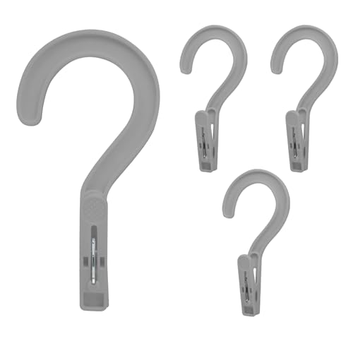 Andiker 4pcs Laundry Hooks with Clips, 5.2" Super Strong Clamping Plastic Single Clip Hangers Portable Travel Hangers with Clips to Hang Socks Towels Boots and Dry Wet Clothes (Grey) - color: Gray