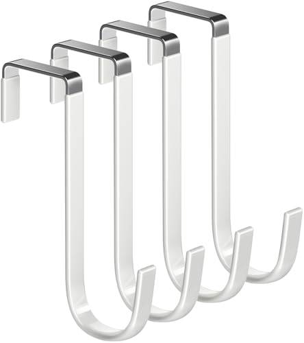 Mars-Rock Single Over Door Steel Hooks 4 Pack Fit 1-3/8" Door 5.5" White - color: C: 4Pack 5.5"Length