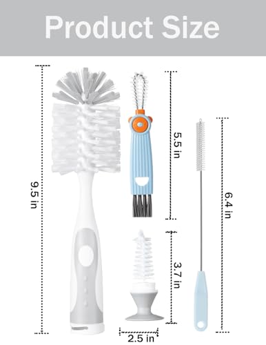 Baby Bottle Brush Set, Suction Base, Hidden Cleaner & Straw Brush, Gray - color: Gray