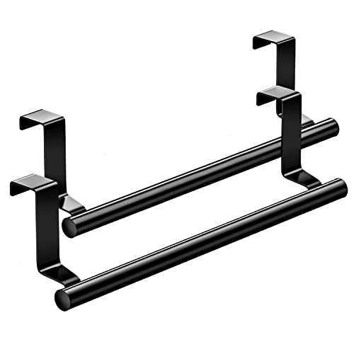 Over Cabinet Towel Bar, Stainless Steel Towel Holder, Black, 2 Pack - color: Black