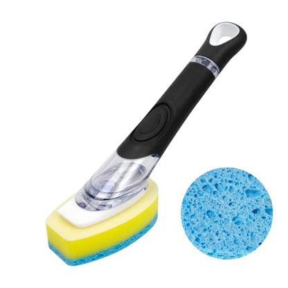 CELOX Dish Sponge with Handle, Soap Dispensing Dish Sponge - color: Dark Black Handle , Blue Sponge Head