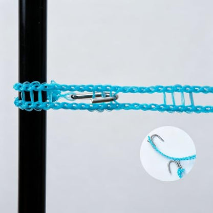 1 Pcs Windproof Clothesline with Hooks, Clothesline Nylon Material (5 m/197 in) Sturdy and Durable, Indoor and Outdoor Laundry, for Outside Camping & Travel (Random Color)