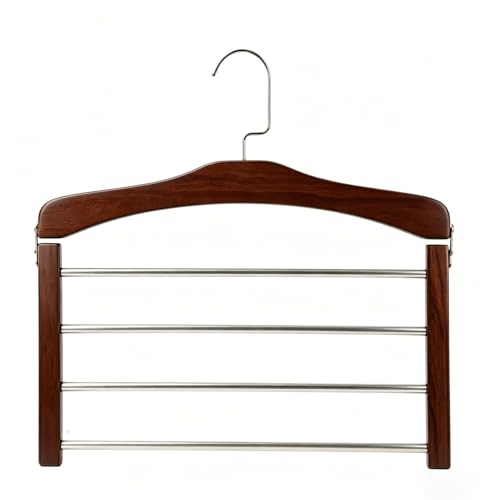 4 Tier Wooden Pants Hanger, Multi Layer Trouser Hanger, Solid Wood, with 360 Swivel Hook, Space Saving Closet Organizer for Jeans, Slacks and Scarves (Vintage)