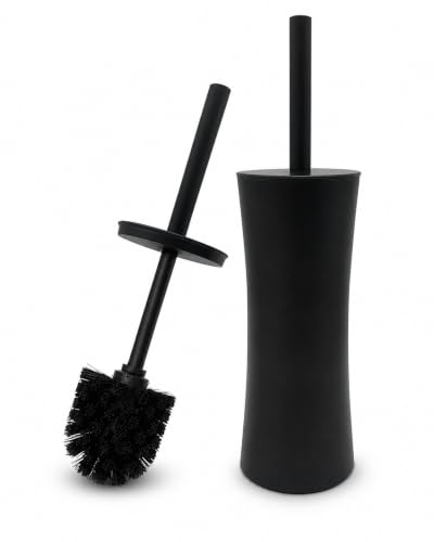 Vince Camuto Toilet Bowl Brush with Holder, Durable Bathroom Cleaning Tool, Modern Design for Easy Toilet Maintenance, Bathroom Cleaner Brush for Efficient Cleaning and Hygiene - color: Matte Black