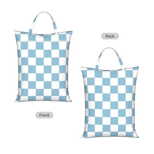 blue and white checkerboard plaid 2-Pack Travel Laundry Bags for Dirty Clothes- Large Waterproof Laundry Tote, Wet & Dry Use, Reusable Foldable Carry Handles for Vacation, Gym & Dorm - color: Blue And Whitecheckerboard Plaid