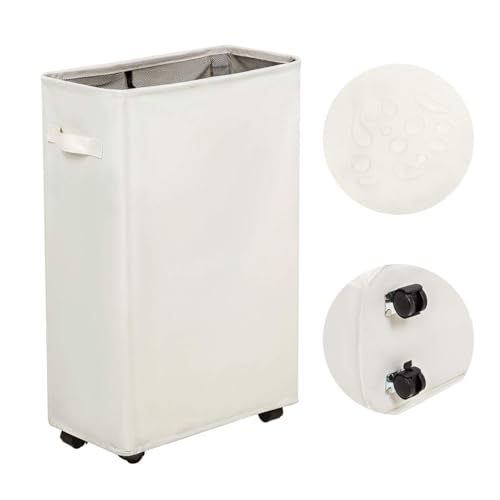 Slim Laundry Hamper with Wheels, 52L Skinny Hamper, 22" Beige - color: Beige (With Wheels)