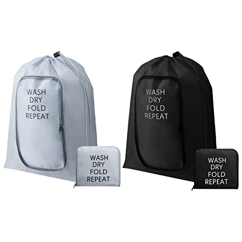 Boao 2 Pcs Travel Laundry Bag with Drawstring Zipper - color: Black, Gray, size: Classic