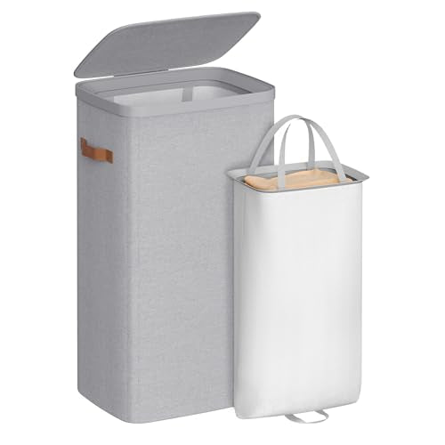 SONGMICS Laundry Basket, 100L Laundry Hamper with Lid, 1 Removable Bag - color: Dove Gray, size: 100 L (1-Section)