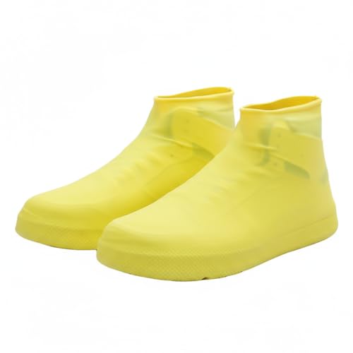 Waterproof Shoe Covers 2 Pairs Non-Slip, Thickened Latex Rain Boots for Men Women - Slip-Resistant Outdoor Foot Protectors (Yellow, L) - color: Yellow, size: L
