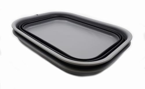 SAMMART 12L (3.17 Gallon) Collapsible Tub - Foldable Dish Tub - Portable Washing Basin - Space Saving Plastic Washtub (1, Grey/Black) - color: Grey/Black