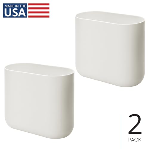 iDesign Small Slim Plastic Bathroom Trash Can, Coconut White, 2-Pack - color: Coconut, style: Pack of 2