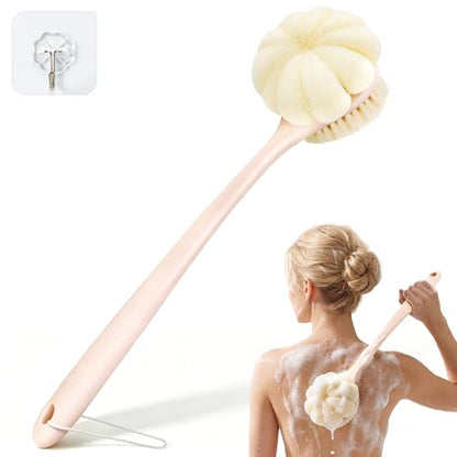 Back Scrubber for Shower, 15.7" Loofah with Handle Body Brush, Pink - color: Pink