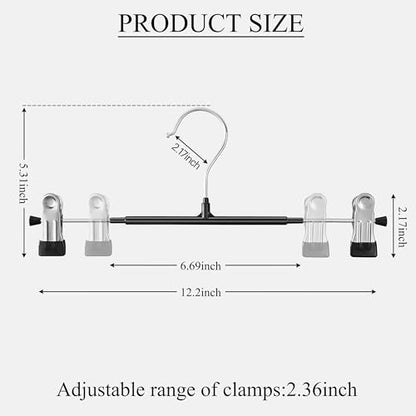 60 Pack 12 Inch Heavy Duty Pants Skirt Hangers with Clips,Black - color: Black 60pack, size: 12Inch