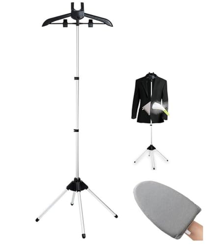 Adjustable Steamer Rack Handheld Garment Steamer Rack + Ironing Glosves Portable Folding Drying Rack for Clothes Standing Fabric Steamer Coat Hanger(Black)