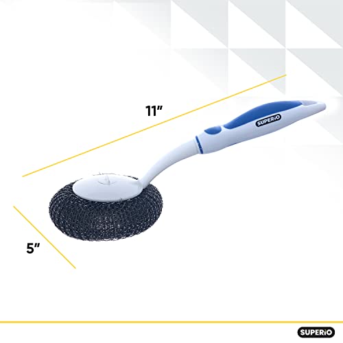 Superio BBQ Grill Brush Bristle Free Stainless Steel Scrubber Cleaner Dishwashing Brush with Long Handle, Great for Pots, Pans, Stove, Cast Iron, Gas/Charcoal/and Electric Grills (Blue, 3 Pc Set) - color: Blue, size: 3 Pc Set
