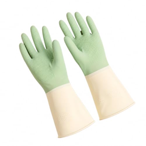 1 Pair of Thick Waterproof Kitchen Gloves, Non-Slip Grip for Dishwashing, Cleaning and Household Accessories, Cleaning Gloves - color: Green, size: Large