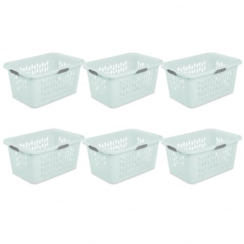 Laundry Basket 2 Bushel Plastic with 4 Handles 6 Pack Mint for Home - color: Blue