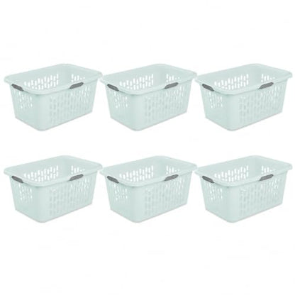 Laundry Basket 2 Bushel Plastic with 4 Handles 6 Pack Mint for Home - color: Blue