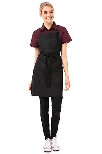 Chef Works Unisex Two Patch Pocket Bib Apron - color: Black
