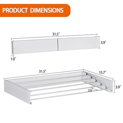 FOCHIER F Laundry Drying Rack Wall Mounted Clothes Drying Rack Collapsible with 5 Aluminum Rods and Drilling Template Long Screwdriver Bit 60 lbs Capacity (White, 31.5") - color: White, size: 31.5"