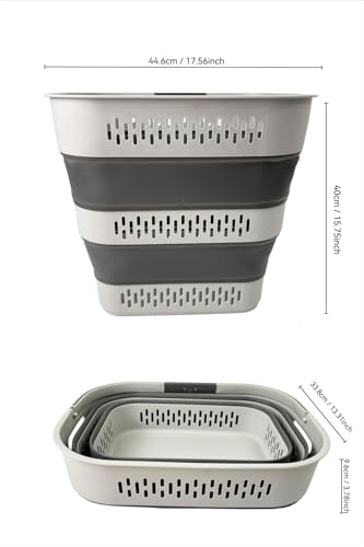 SAMMART 38L(10 Gal) Collapsible Laundry Basket - Foldable Pop-Up Storage Container/Organizer-Portable Space Saving Hamper, Measure 17.5x13.3x15.7/3.8" Expanded/Collapsed (1, Grey) - color: Gray