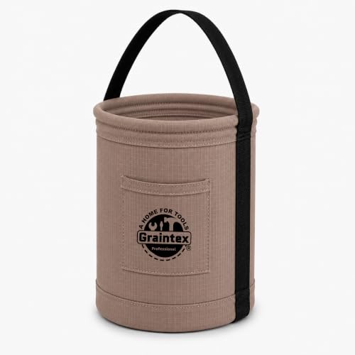 Graintex Canvas Utility Bucket 9.5"x14", Round Tool Bucket, Reinforced Base & Carry Handle, Ripstop Canvas, Ideal Multi-Purpose Bag for Jobsite, Gardening, Home Use, Tool Storage - Beige - color: Beige