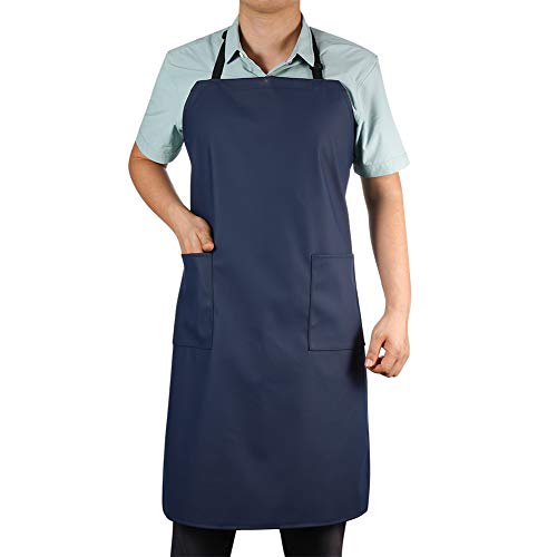 VWELL Waterproof Rubber Vinyl Apron W/ 2 Pockets - Lab Apron for DishWashing,Grooming - color: Blue-with Pockets