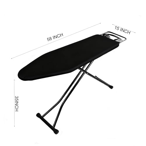 58"x15" Ironing Board Full Size, Heat Resistant Cover Wide Iron Board with Steam Rest, Ultra Thick Padding, Height Adjustable Heavy Sturdy Metal Frame Legs Ironing Stand,Non-Slip Foldable