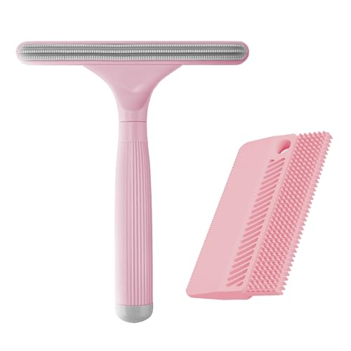 2 Pack Reusable Pet Hair Remover and Fabric Lint Scraper Set, Pink - color: Pink