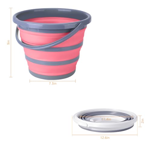 Car Collapsible Bucket, 10L 2.6 Gallon Foldable Portable Vehicle Folding Bucket, Universal Automotive Cleaning Bucket Accessories for Indoor Outdoor Car Washing Garden Camping (Gray/Pink) - color: Gray/Pink