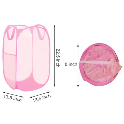 Pop Up Laundry Hamper Reinforced Collapsible Laundry Basket Foldable Clothes Hamper for Home, Dorm Room, Travel, Cruise, Pink - color: Pink