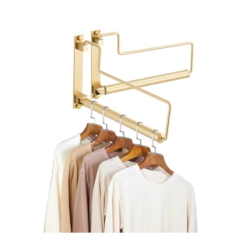 NEWRAIN Clothes Drying Rack, Laundry Racks for Drying Clothes, Wall Mounted Swing Arm Clothes Hanger for Laundry Room, Garage, Indoor & Outdoor Use,Brushed Gold - color: Brushed Gold, size: Trapezoid