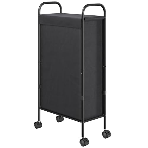 ELYKEN Slim Laundry Hamper with Lid & Wheels, 50L Rolling Laundry Basket - style: Black-50L