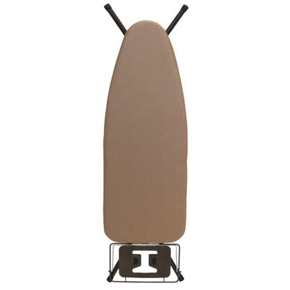 Household Essentials Mega Ironing Board, 4-Leg, Steel Top Pressing Station, Heat-Resistant Fiber Pad and Polyester Cover, Includes Sleeve Board and Iron Rest with Hanger Bar, Bronze Frame - color: Brown/Bronze, size: 49" L, style: With iron station