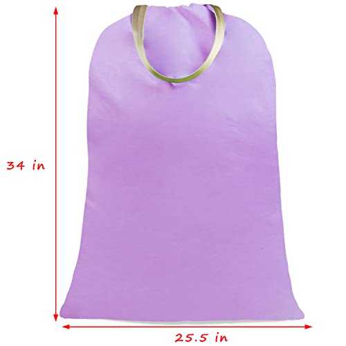 Sanlykate Large Canvas Cotton Laundry Bag with Drawstring & Handles, Heavy Duty Durable Dirty Clothes Organizer, Tear Resistant Hamper Liner Storage Bag, Travel Sack, 25.5 x 34inch - Purple - color: Purple