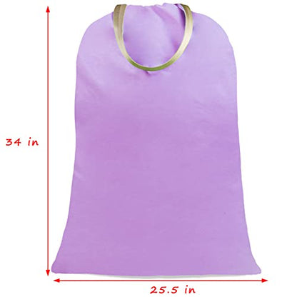Sanlykate Large Canvas Cotton Laundry Bag with Drawstring & Handles, Heavy Duty Durable Dirty Clothes Organizer, Tear Resistant Hamper Liner Storage Bag, Travel Sack, 25.5 x 34inch - Purple - color: Purple