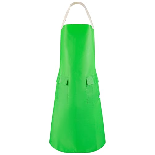 Waterproof Lightweight Vinyl Work Apron for Industrial Use, Extra Long Coverage with Pockets, Heavy-Duty PVC - color: Green