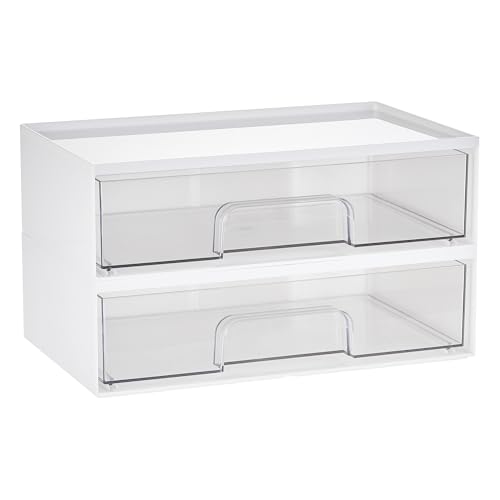 Vtopmart White Stackable Storage Drawers, 2 Pack Wide Organizers - style: 2pack Wide White