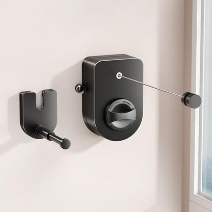 CICUFY Retractable Clothesline Indoor, Non-Sagging Clothes Line Outdoors,13.8 Ft Heavy Duty Clothesline with Telescopic Hanging Rod, Wall Mounted Space-Saving Laundry Line (Black) - color: Black