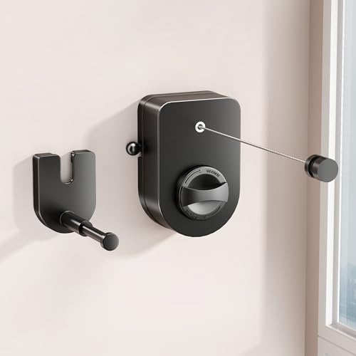 CICUFY Retractable Clothesline Indoor, Non-Sagging Clothes Line Outdoors,13.8 Ft Heavy Duty Clothesline with Telescopic Hanging Rod, Wall Mounted Space-Saving Laundry Line (Black) - color: Black