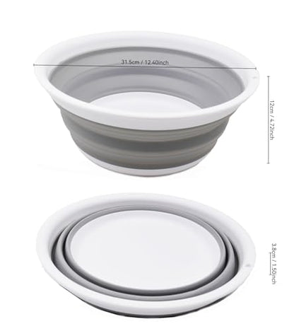 SAMMART 5.5L (1.45 Gallon) Collapsible Tub - Foldable Dish Container - Portable Washing Basin - Space Saving Plastic Wash Tub (White/Grey, 1) - color: White/Grey
