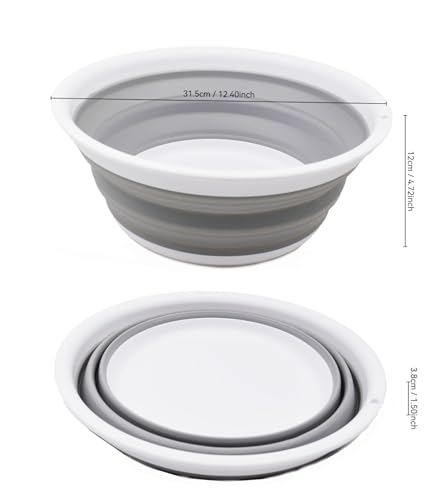 SAMMART 5.5L (1.45 Gallon) Collapsible Tub - Foldable Dish Container - Portable Washing Basin - Space Saving Plastic Wash Tub (White/Grey, 1) - color: White/Grey