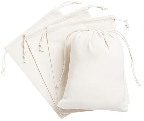 Heavy Duty Cotton Drawstring Bags 4-Pack - 270 GSM Thick Cloth Pouches for Gifts, Travel, Dice, Jewelry, Laundry - Double Drawstring (Natural Beige, 7 x 9 Inches) - color: Natural Beige, size: 7 x 9 Inches