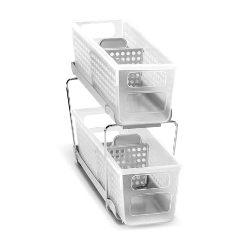 madesmart Mini 2-Tier Organizer, Multi-Purpose Slide-Out Storage with Handles and Dividers for Home and Bath, Frost - color: Grey