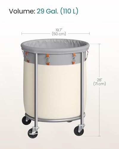 SONGMICS Laundry Basket with Wheels, 29 Gal., Steel Frame, Removable Bag - color: Dove Gray + Cream White, size: 110 L (1-Section)