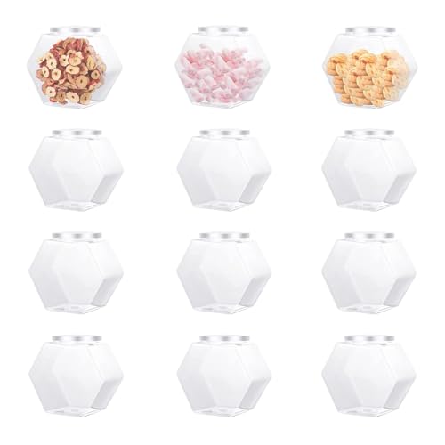Hexagon Plastic Jars With Airtight Lids 12 Pack 30 oz Reusable